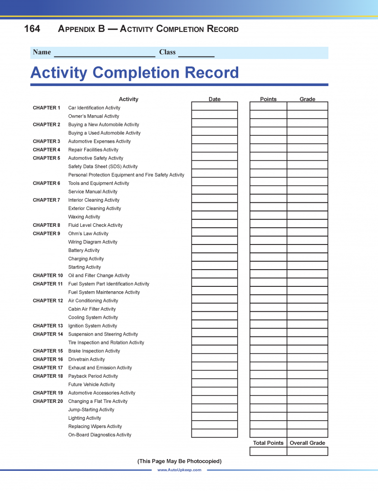 Auto Upkeep Workbook Page 164